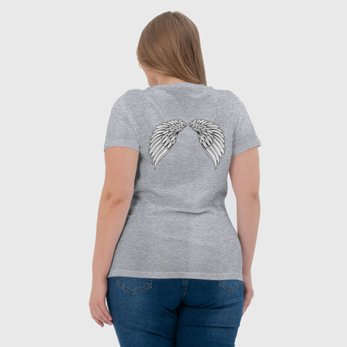 Женская футболка хлопок Белые крылья с черным контуром, цвет меланж - фото 7