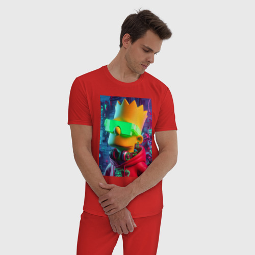Мужская пижама хлопок Чувак Барт Симпсон - нейросеть, цвет красный - фото 3