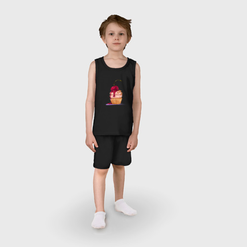 Детская пижама с шортами хлопок Вкусный капкейк, цвет черный - фото 3