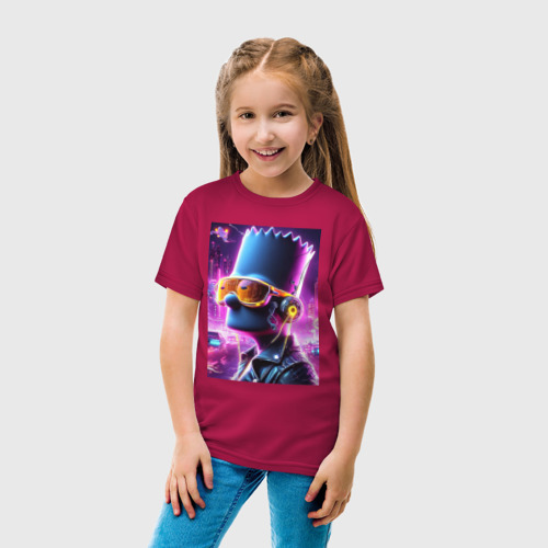 Детская футболка хлопок Неоновый Барт Симпсон - киберпанк, цвет маджента - фото 5