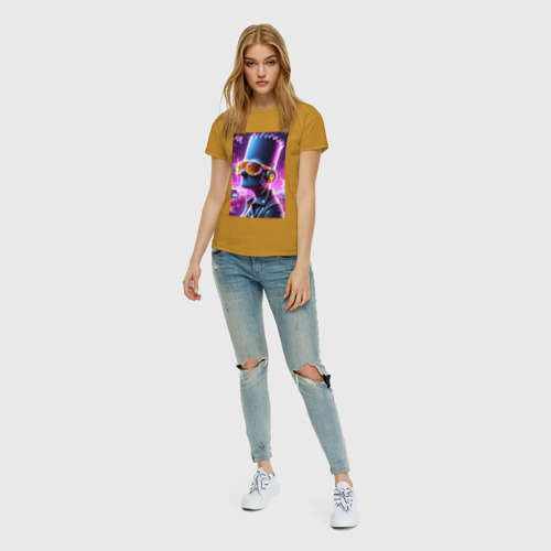 Женская футболка хлопок Неоновый Барт Симпсон - киберпанк, цвет горчичный - фото 5