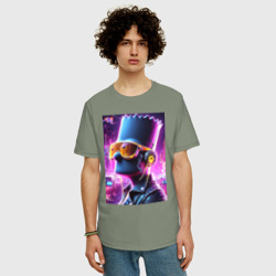 Мужская футболка хлопок Oversize Неоновый Барт Симпсон - киберпанк - фото 2