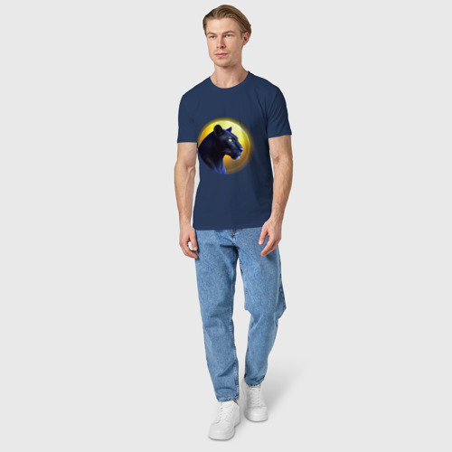 Мужская футболка хлопок Черная пантера на фоне Луны, цвет темно-синий - фото 5