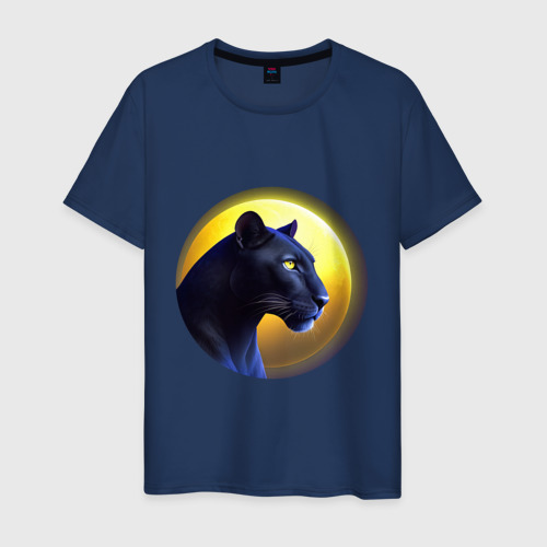 Мужская футболка хлопок Черная пантера на фоне Луны, цвет темно-синий