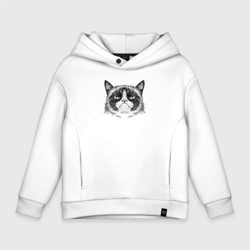 Детское худи Oversize хлопок Grumpy cat мем, цвет белый