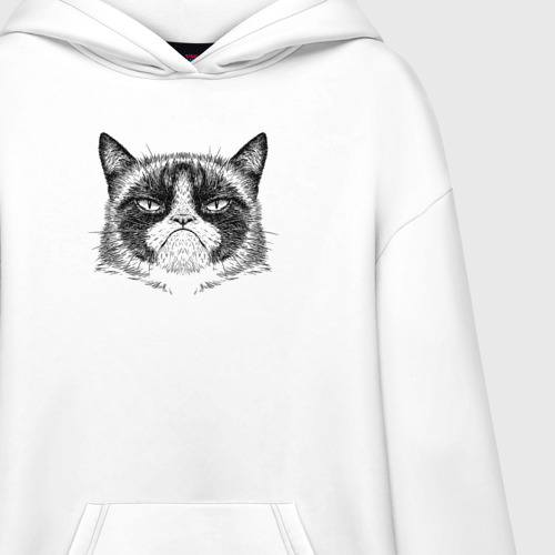 Худи SuperOversize хлопок Grumpy cat мем, цвет белый - фото 3