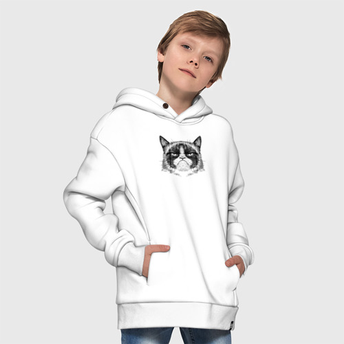 Детское худи Oversize хлопок Grumpy cat мем, цвет белый - фото 9