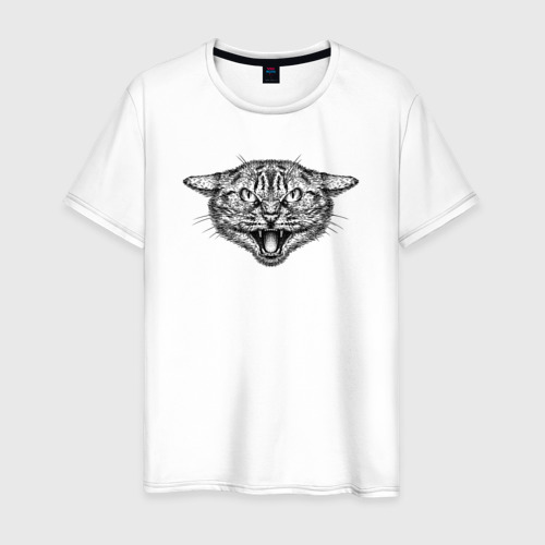 Мужская футболка из хлопка с принтом Злой кот Evil cat, вид спереди №1