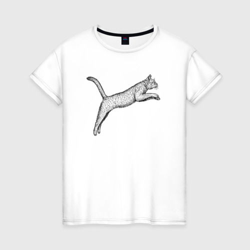 Женская футболка хлопок Кот в прыжке, цвет белый