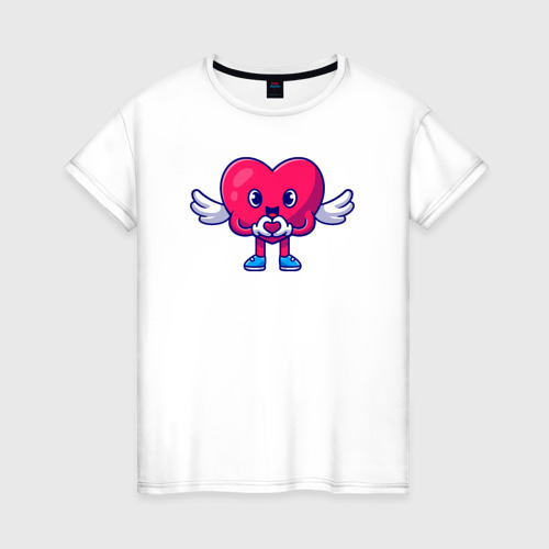 Женская футболка из хлопка с принтом Heart angel, вид спереди №1