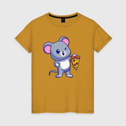 Мышка с пиццей – Женская футболка хлопок с принтом купить со скидкой в -20%