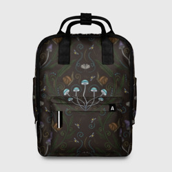 Женский рюкзак 3D Волшебный лес, грибы, улитки и мотыльки - паттерн