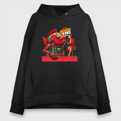Женское худи Oversize хлопок Девушка берет интервью у рыбы-киборга