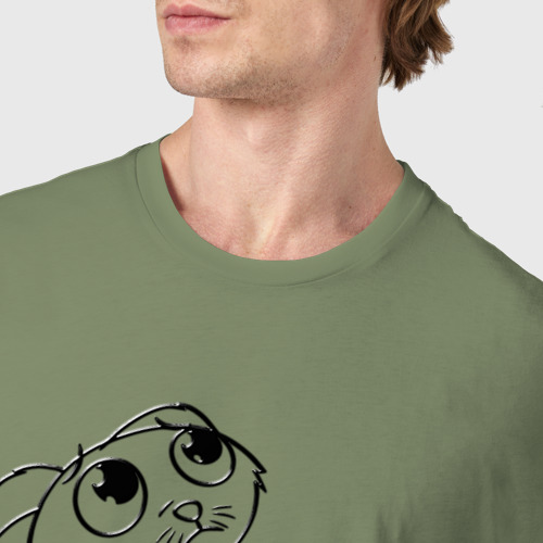 Мужская футболка хлопок Котик мем - дай пожрать, цвет авокадо - фото 6