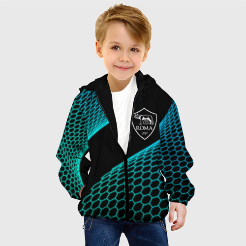Детская куртка 3D с принтом Roma football net, фото на моделе #1
