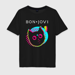 Мужская футболка хлопок Oversize Bon Jovi rock star cat