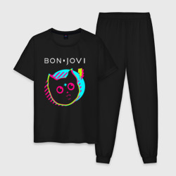 Мужская пижама хлопок Bon Jovi rock star cat