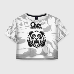 Женская футболка Crop-top 3D Ozzy Osbourne рок панда на светлом фоне