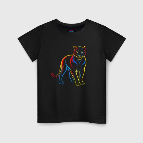 Детская футболка хлопок Пума кошка, цвет черный