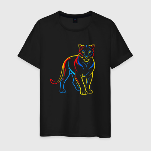 Мужская футболка из хлопка с принтом Пума кошка, вид спереди №1
