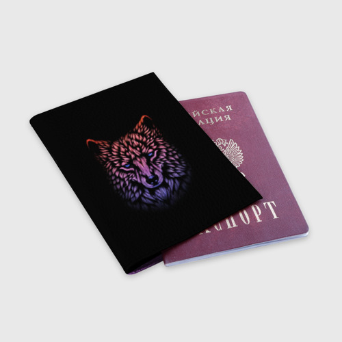 Обложка для паспорта матовая кожа Realistic gradient wolf, цвет фиолетовый - фото 3