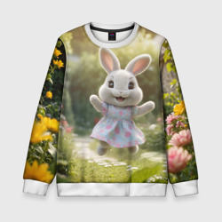 Детский свитшот 3D Забавный белый кролик в платье
