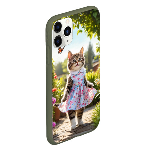 Чехол для iPhone 11 Pro матовый  Кошка в летнем платье в саду, цвет темно-зеленый - фото 3