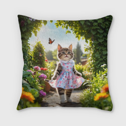 Подушка 3D  Кошка в летнем платье в саду