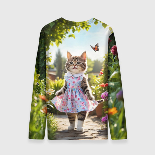 Мужской лонгслив 3D  Кошка в летнем платье в саду, цвет 3D печать - фото 2