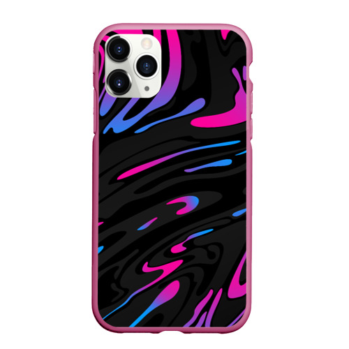 Чехол для iPhone 11 Pro матовый Неоновые разводы - фиолетовый, цвет малиновый