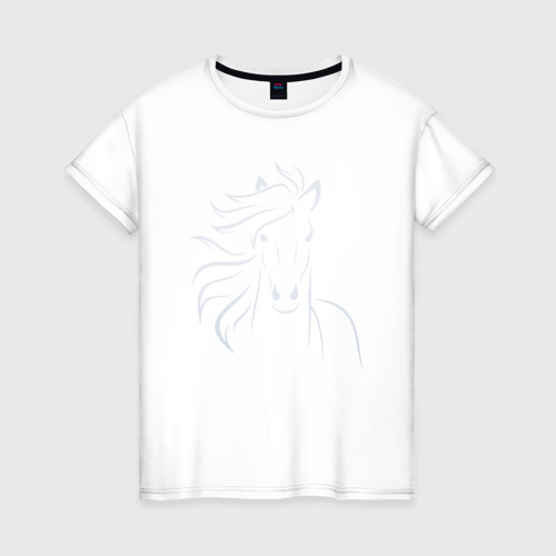 Женская футболка из хлопка с принтом Силуэт лошади серебреный, вид спереди №1