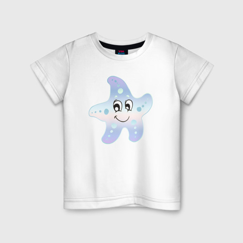 Детская футболка из хлопка с принтом Морская звезда мультяшная, вид спереди №1