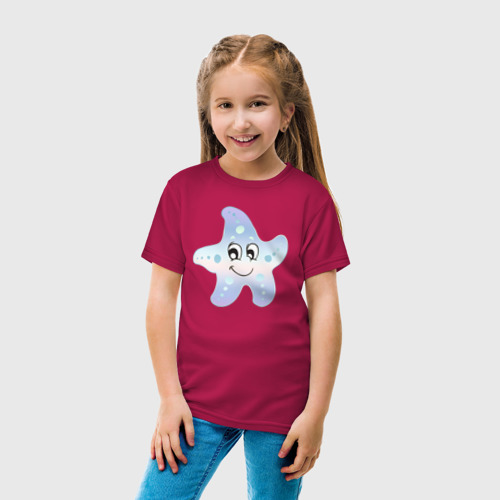 Детская футболка хлопок Морская звезда мультяшная, цвет маджента - фото 5