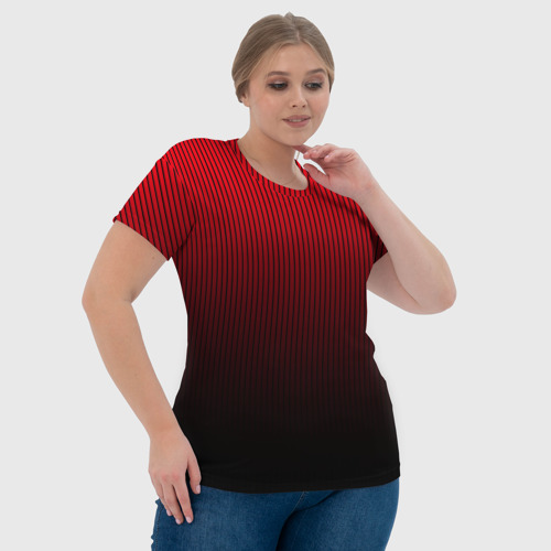 Женская футболка 3D Красно-чёрный градиент в полоску, цвет 3D печать - фото 6