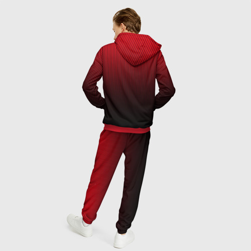 Мужской 3D костюм с принтом Красно-чёрный градиент в полоску, вид сзади #2