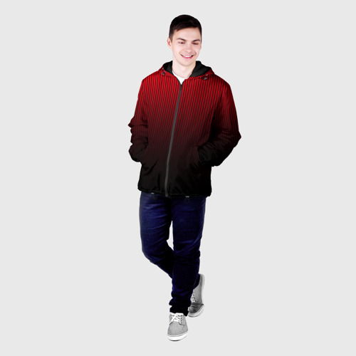 Мужская куртка 3D Красно-чёрный градиент в полоску, цвет 3D печать - фото 3