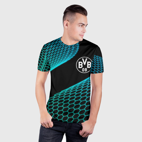 Мужская футболка 3D Slim Borussia football net, цвет 3D печать - фото 3