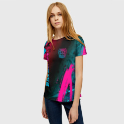 Женская футболка 3D Bayer 04 - neon gradient вертикально - фото 2