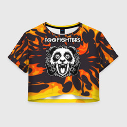 Женская футболка Crop-top 3D Foo Fighters рок панда и огонь