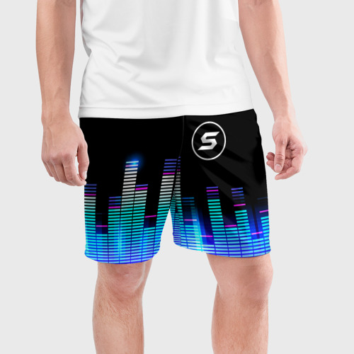 Мужские шорты спортивные с принтом Skillet эквалайзер, фото на моделе #1