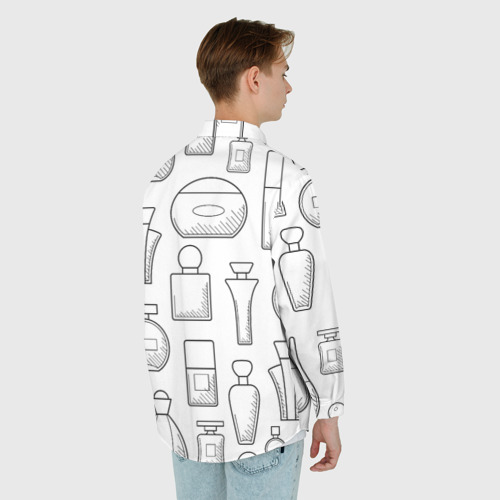 Мужская рубашка oversize 3D с принтом Парфюм белый, вид сзади #2
