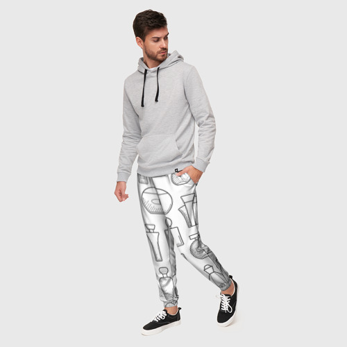 Мужские брюки 3D с принтом Парфюм белый, фото на моделе #1
