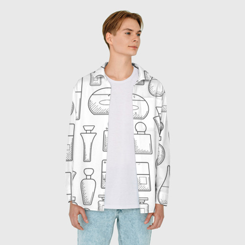 Мужская рубашка oversize 3D с принтом Парфюм белый, вид сбоку #3