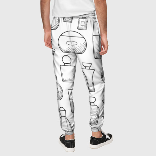 Мужские брюки 3D с принтом Парфюм белый, вид сзади #2