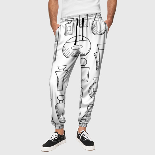 Мужские брюки 3D с принтом Парфюм белый, вид сбоку #3