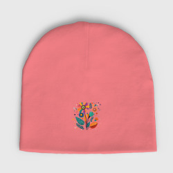 Мужская шапка демисезонная Яркий цветок, веточки и листья