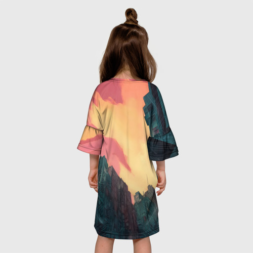 Детское платье 3D Высотка на закате , цвет 3D печать - фото 5