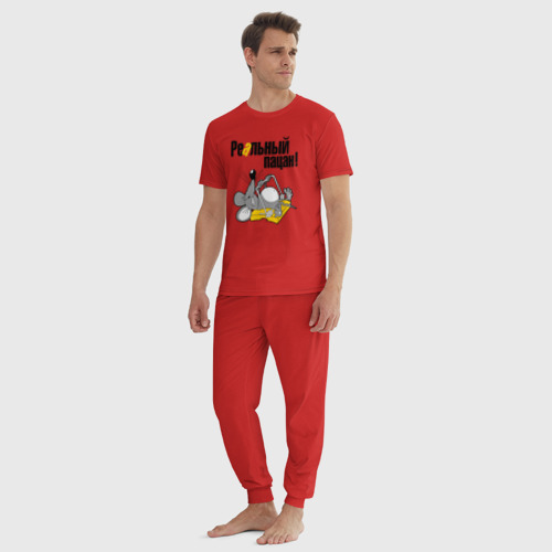 Мужская пижама хлопок Крыс реальный пацан, цвет красный - фото 5