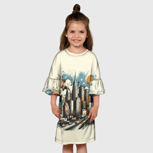 Детское платье 3D Рисунок города с небоскребами, цвет 3D печать - фото 4