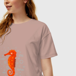 Женская футболка хлопок Oversize Морской конек красный - фото 2